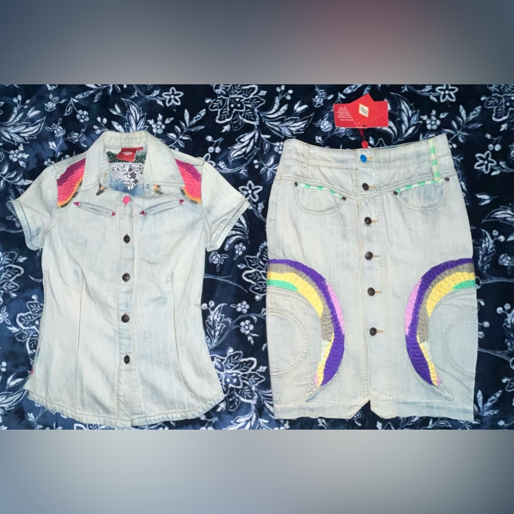 NWT! Oilily Vintage Embroidered Denim 2pc Skirt Set